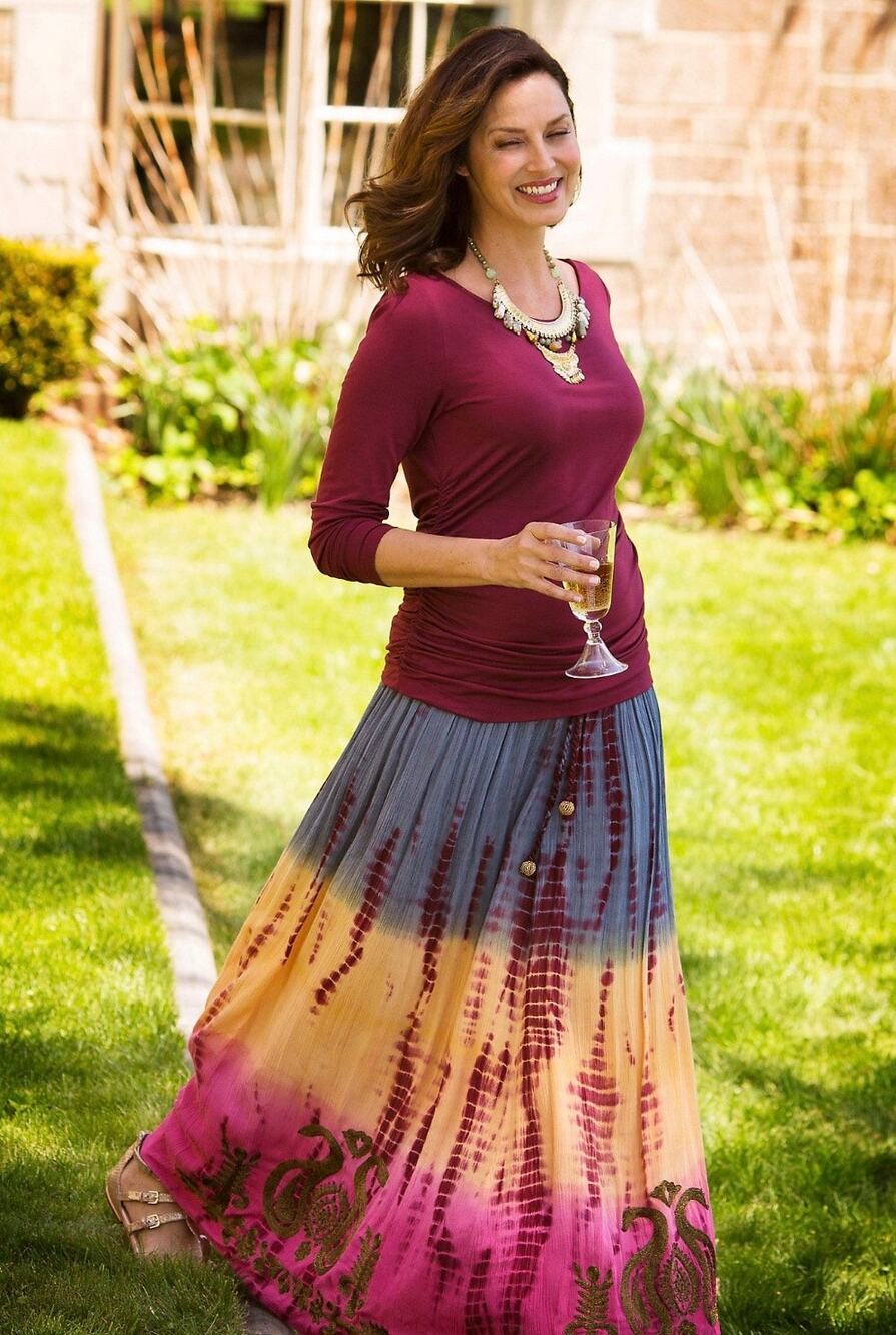 Soft Surrounding Bohemian Tie Dye Gradient Indie Maxie Embroidered Skirt-Size PM